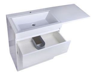 Тумба напольная под раковину Style Line "Даллас 140" СС-00002273 2 ящика, Люкс белая, PLUS под стиральную машинку